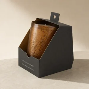 Black single-jar candle packaging box with a secure front opening and carry tab.