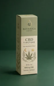 Slim botanical cannabis packaging carton designed for a CBD tincture bottle.