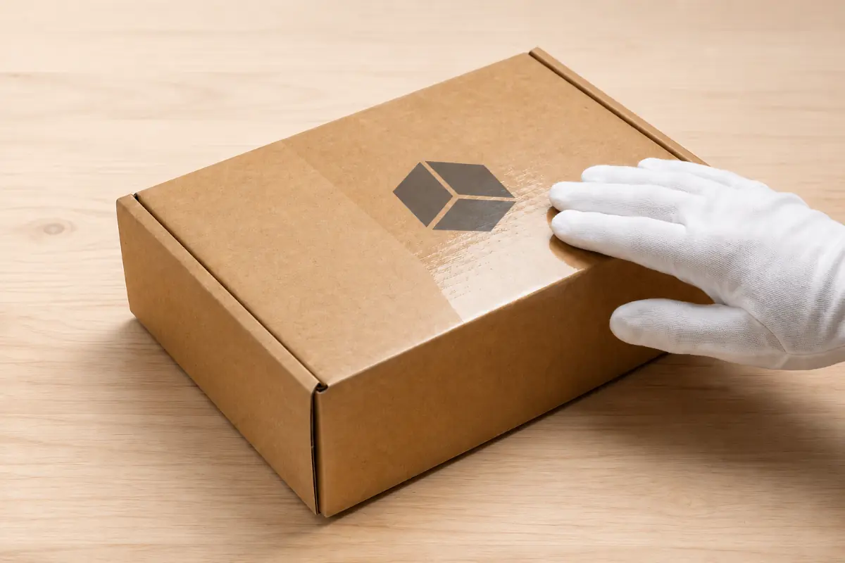 Kraft mailer box with a smooth protective aqueous coating for a clean branded finish.