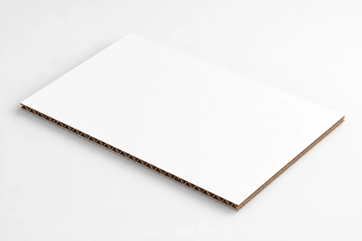 Bleached white corrugated board with a clean bright surface for premium printed packaging.
