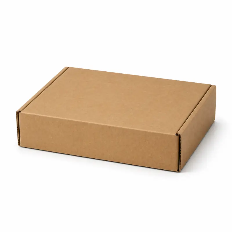 Closed kraft mailer box with adhesive closure for tamper-evident ecommerce shipping.