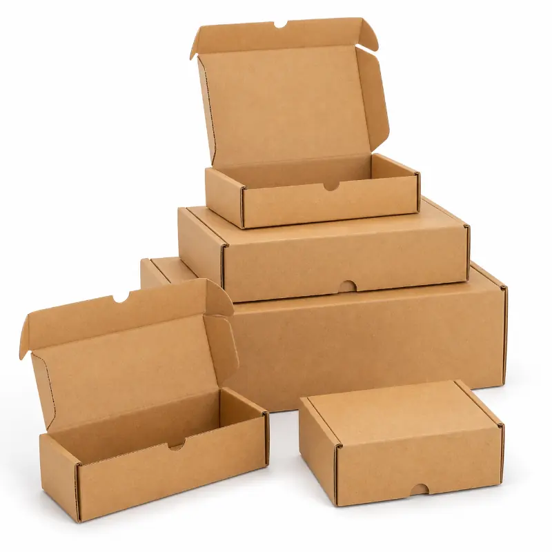Open standard kraft mailer box with a self-locking lid for secure ecommerce shipping.