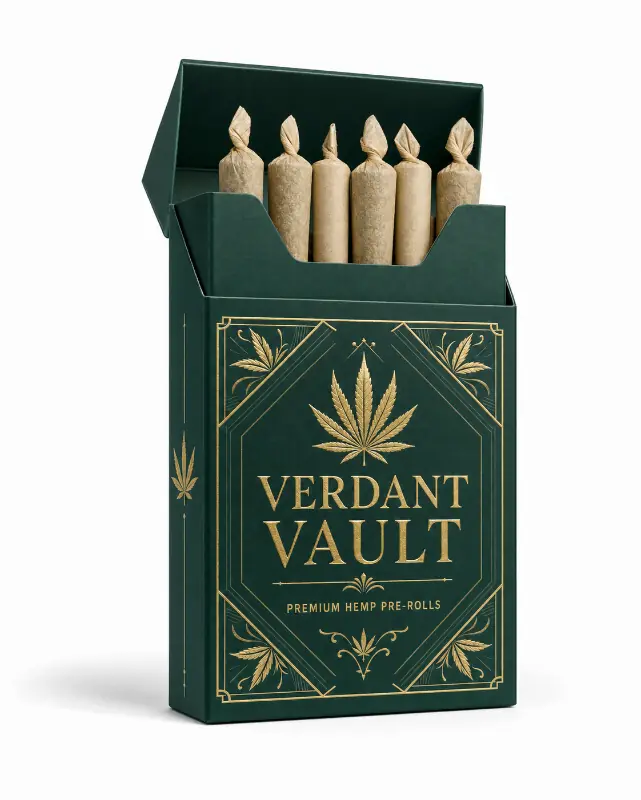 White and green cannabis display packaging with organized pre-roll tubes for retail.