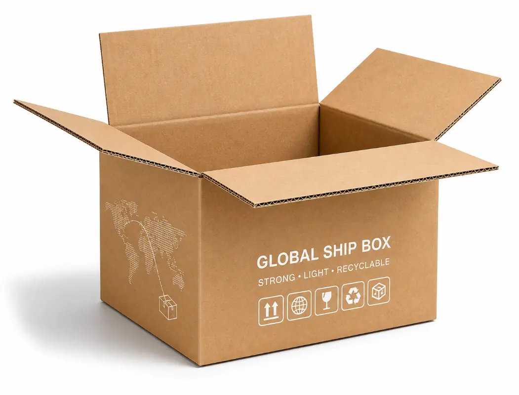 Open corrugated ecommerce shipping box designed for strong, recyclable product delivery.